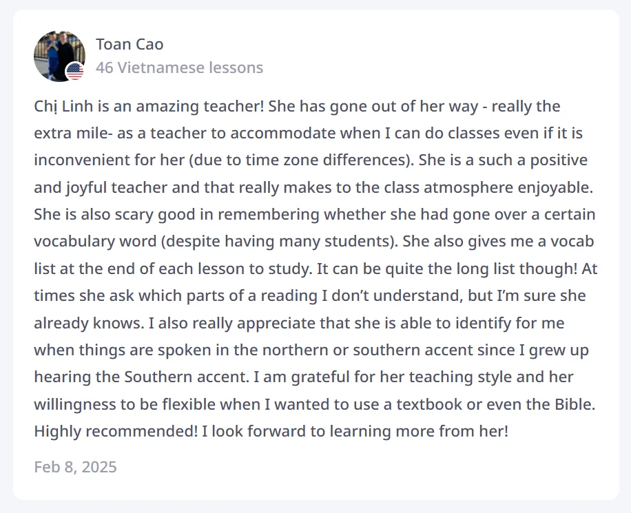 Student review from Toan