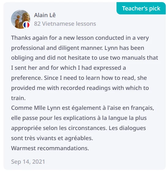Student review from Alain
