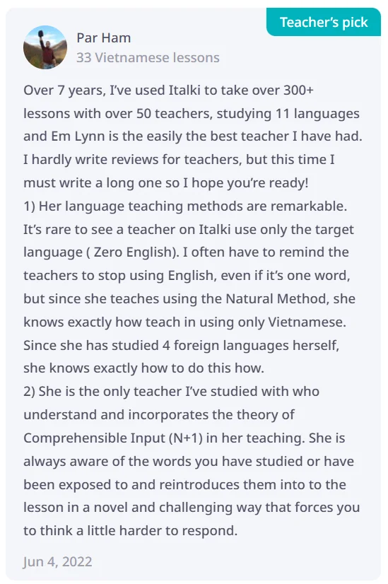 Student review from Par