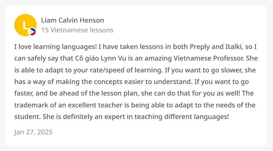 Student review from Liam