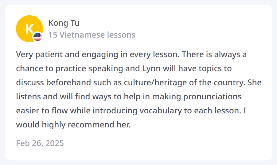 Student review from Kong Tu