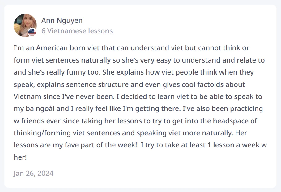 Student review from Ann