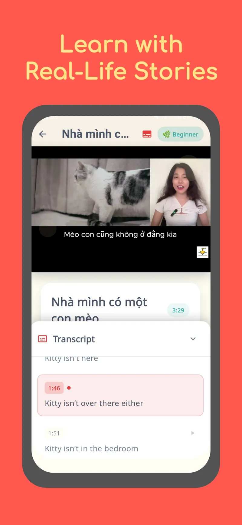 PhoSpeak real Vietnamese conversation video lessons with native speaker and interactive transcript